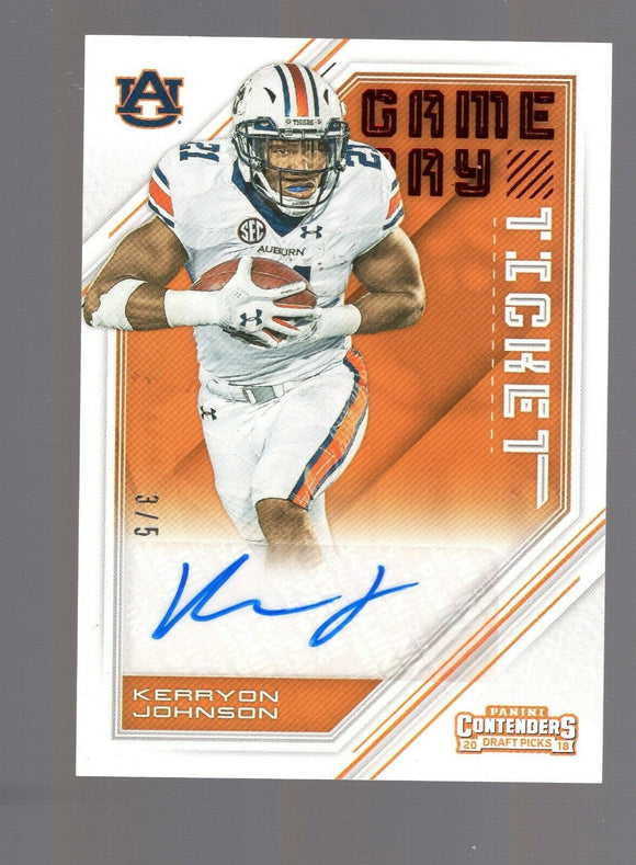 2018 Panini Contenders Draft Kerryon Johnson Game Day Ticket Red Auto #3/5 Lions