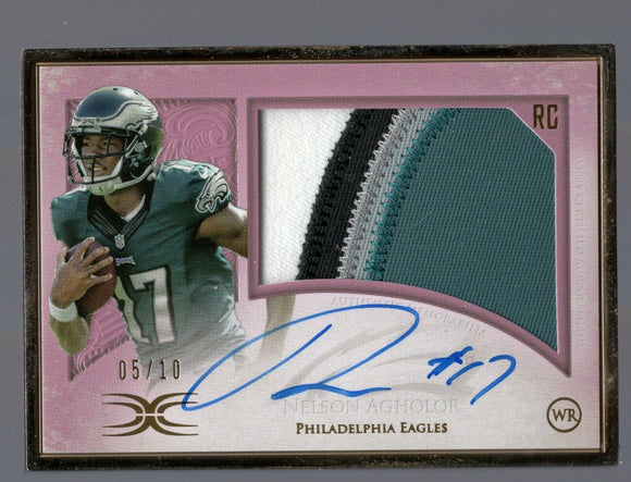 2015 Topps Definitive Nelson Agholor RC Metal Framed Patch Auto #5/10 Raiders