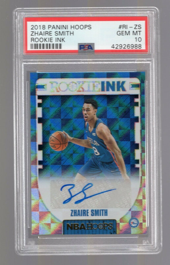 2018 Panini Hoops Zhaire Smith RC Rookie Ink Auto PSA 10 76ers