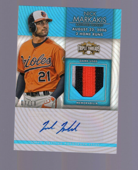 2012 Topps Triple Threads Nick Markakis Patch Auto #7/10 Braves