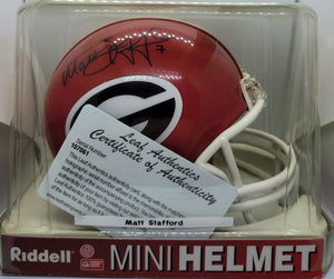 Matthew Stafford Signed Bull Dogs Mini Helmet Leaf Authenticated